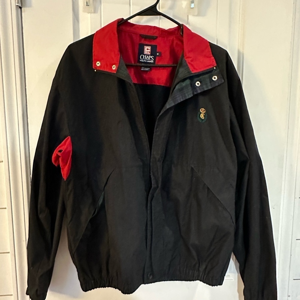 Ralph Lauren vintage Chaps Men's Black Windbreaker with Red Accents